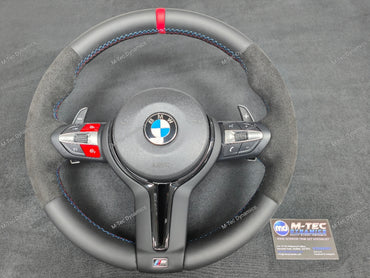 BMW F-SERIES NAPPA LEATHER TRI-STITCH / ALCANTARA / RED RING STEERING WHEEL - BMW 1 2 3 4 5 X SERIES