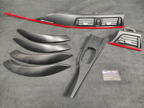 BMW F30 F31 F36 INTERIOR TRIM SET - 3D CARBON / MATT RED ACCENT (CUSTOM)