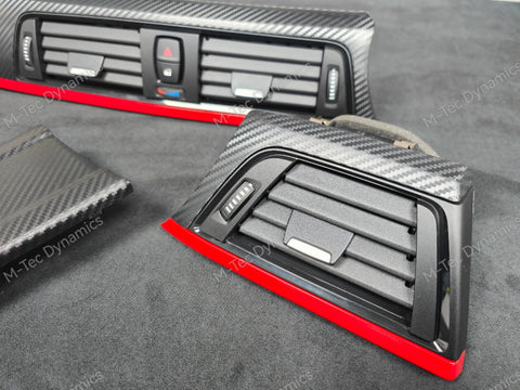 BMW F30 F31 F36 INTERIOR TRIM SET - 3D CARBON / MATT RED ACCENT (CUSTOM)