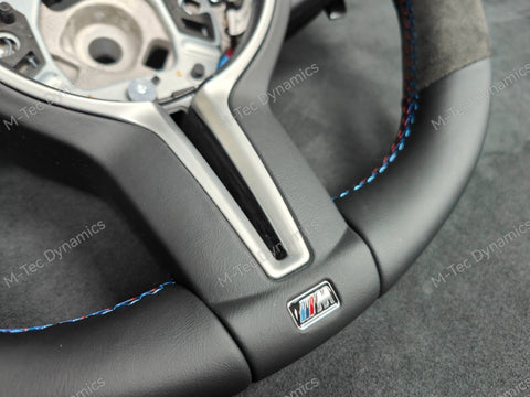 BMW F-SERIES NAPPA LEATHER TRI-STITCH / ALCANTARA / BLUE RING STEERING WHEEL - BMW 1 2 3 4 5 X SERIES