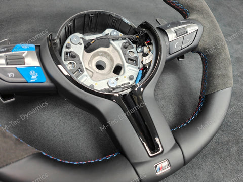 BMW F-SERIES NAPPA LEATHER TRI-STITCH / ALCANTARA / BLUE RING STEERING WHEEL - BMW 1 2 3 4 5 X SERIES