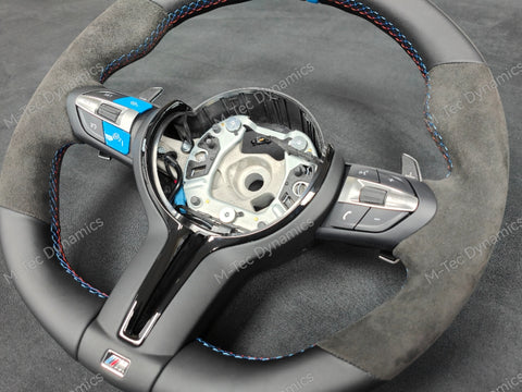 BMW F-SERIES NAPPA LEATHER TRI-STITCH / ALCANTARA / BLUE RING STEERING WHEEL - BMW 1 2 3 4 5 X SERIES