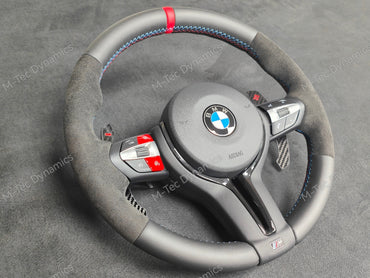 BMW F-SERIES NAPPA LEATHER TRI-STITCH / ALCANTARA / RED RING STEERING WHEEL - BMW 1 2 3 4 5 X SERIES