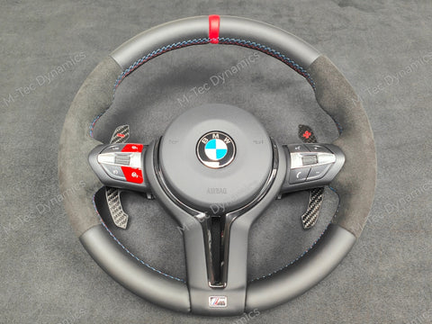 BMW F-SERIES NAPPA LEATHER TRI-STITCH / ALCANTARA / RED RING STEERING WHEEL - BMW 1 2 3 4 5 X SERIES