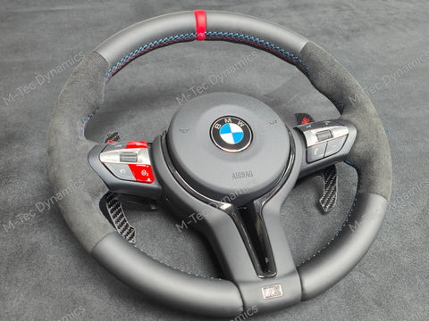 BMW F-SERIES NAPPA LEATHER TRI-STITCH / ALCANTARA / RED RING STEERING WHEEL - BMW 1 2 3 4 5 X SERIES