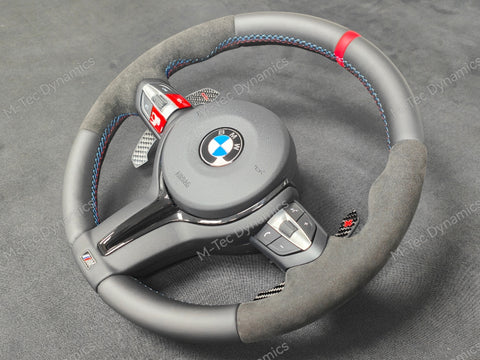 BMW F-SERIES NAPPA LEATHER TRI-STITCH / ALCANTARA / RED RING STEERING WHEEL - BMW 1 2 3 4 5 X SERIES