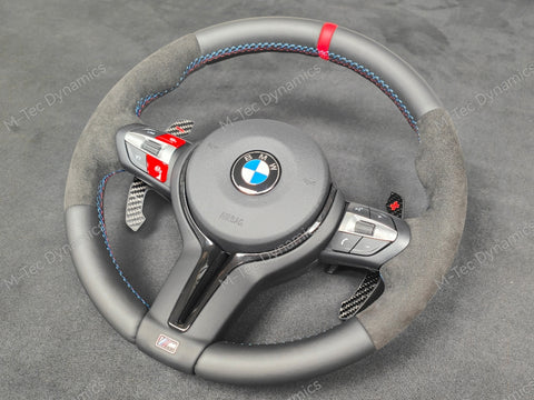 BMW F-SERIES NAPPA LEATHER TRI-STITCH / ALCANTARA / RED RING STEERING WHEEL - BMW 1 2 3 4 5 X SERIES