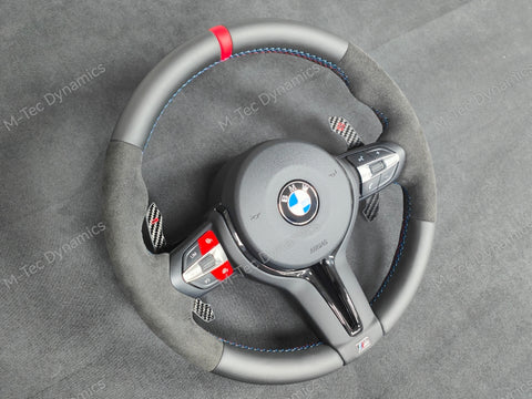 BMW F-SERIES NAPPA LEATHER TRI-STITCH / ALCANTARA / RED RING STEERING WHEEL - BMW 1 2 3 4 5 X SERIES