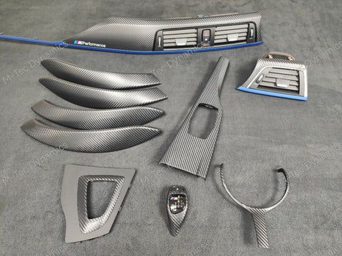 WRAPPING SERVICE - BMW F3X F8X INTERIOR TRIM SET - 3D CARBON / BLUE ACCENT