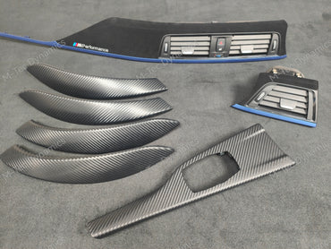 BMW F30 F31 F36 F80 M3 CUSTOM INTERIOR TRIM SET - 3D CARBON / ALCANTARA STYLE  / BLUE ACCENT