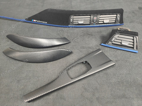 BMW F32 / F82 M4 CUSTOM INTERIOR TRIM SET - 3D CARBON / ALCANTARA STYLE  / BLUE ACCENT