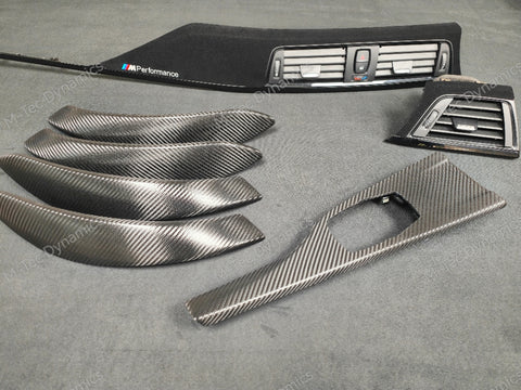 BMW F30 F31 F36 F80 M3 CUSTOM INTERIOR TRIM SET - TEXTURED CARBON / ALCANTARA STYLE  / BLACK ACCENT