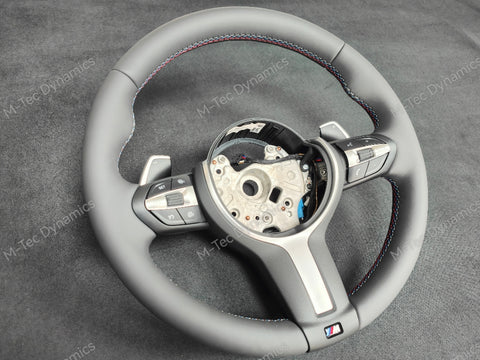 BMW F-SERIES ANTHRACITE NAPPA LEATHER TRI-STITCH STEERING WHEEL (AUTO) - BMW 5 6 SERIES F10 F11 M5 F06 F12 F13 M6