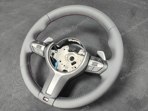 BMW F-SERIES ANTHRACITE NAPPA LEATHER TRI-STITCH STEERING WHEEL (AUTO) - BMW 5 6 SERIES F10 F11 M5 F06 F12 F13 M6