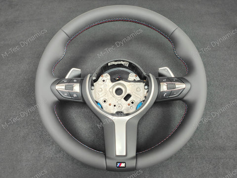 BMW F-SERIES ANTHRACITE NAPPA LEATHER TRI-STITCH STEERING WHEEL - BMW 5 6 SERIES M-SPORT AUTO F10 F11 F06 F12 F13