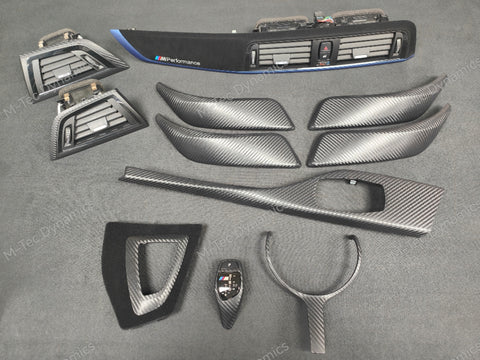 BMW F20 F21 F22 F23 LCI-2 CUSTOM INTERIOR TRIM SET - 3D MATT BLACK CARBON / BLUE ACCENT - WRAPPING SERVICE