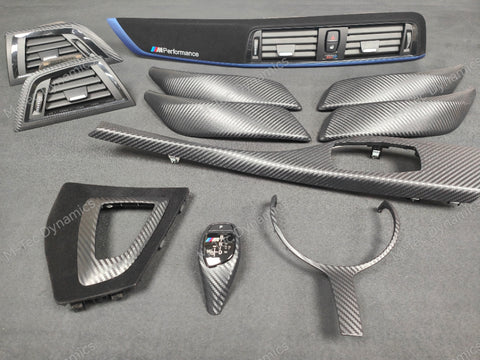 BMW F20 F21 F22 F23 LCI-2 CUSTOM INTERIOR TRIM SET - 3D MATT BLACK CARBON / BLUE ACCENT - WRAPPING SERVICE