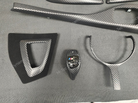 BMW F20 F21 F22 F23 LCI-2 CUSTOM INTERIOR TRIM SET - 3D MATT BLACK CARBON / BLUE ACCENT - WRAPPING SERVICE