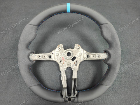 BMW F-SERIES NAPPA LEATHER TRI-STITCH / ALCANTARA / BLUE RING STEERING WHEEL - BMW 1 2 3 4 X SERIES -  F20 F22 F30 F32 M2 M3 M4 X5 X6