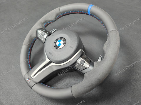 BMW F-SERIES NAPPA LEATHER TRI-STITCH / ALCANTARA / BLUE RING STEERING WHEEL - BMW 1 2 3 4 5 X SERIES