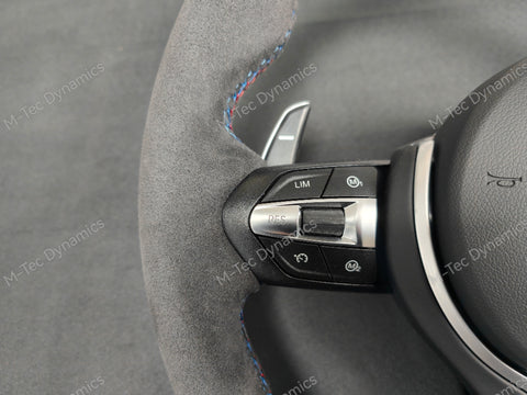 BMW F-SERIES NAPPA LEATHER TRI-STITCH / ALCANTARA / BLUE RING STEERING WHEEL - BMW 1 2 3 4 5 X SERIES