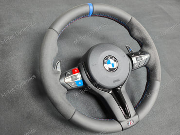 BMW F-SERIES NAPPA LEATHER TRI-STITCH / ALCANTARA / BLUE RING STEERING WHEEL - BMW 1 2 3 4 5 X SERIES (CUSTOM)