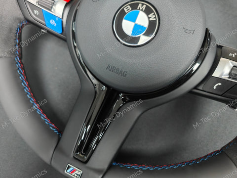 BMW F-SERIES NAPPA LEATHER TRI-STITCH / ALCANTARA / BLUE RING STEERING WHEEL - BMW 1 2 3 4 5 X SERIES (CUSTOM)