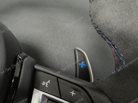 BMW F-SERIES NAPPA LEATHER TRI-STITCH / ALCANTARA / BLUE RING STEERING WHEEL - BMW 1 2 3 4 5 X SERIES (CUSTOM)