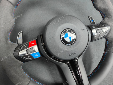 BMW F-SERIES NAPPA LEATHER TRI-STITCH / ALCANTARA / BLUE RING STEERING WHEEL - BMW 1 2 3 4 5 X SERIES (CUSTOM)