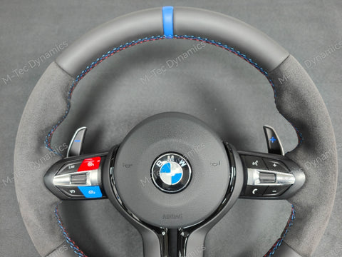 BMW F-SERIES NAPPA LEATHER TRI-STITCH / ALCANTARA / BLUE RING STEERING WHEEL - BMW 1 2 3 4 5 X SERIES (CUSTOM)