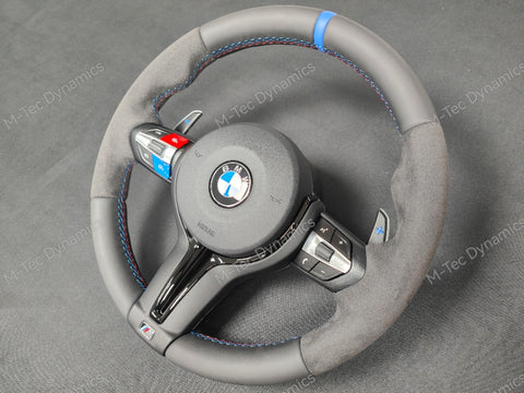 BMW F-SERIES NAPPA LEATHER TRI-STITCH / ALCANTARA / BLUE RING STEERING WHEEL - BMW 1 2 3 4 5 X SERIES (CUSTOM)