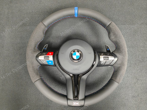 BMW F-SERIES NAPPA LEATHER TRI-STITCH / ALCANTARA / BLUE RING STEERING WHEEL - BMW 1 2 3 4 5 X SERIES (CUSTOM)