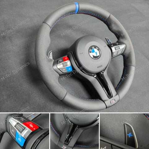 BMW F-SERIES NAPPA LEATHER TRI-STITCH / ALCANTARA / BLUE RING STEERING WHEEL - BMW 1 2 3 4 5 X SERIES (CUSTOM)