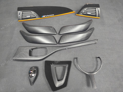 BMW F20 F21 F22 F23 CUSTOM INTERIOR TRIM SET - WRAPPING SERVICE - 3D CARBON / ALCANTARA / ORANGE ACCENT