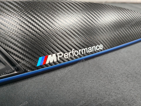 BMW F21 F22 INTERIOR TRIM SET - DEEP TEXTURED GLOSSY CARBON / BLUE ACCENT (#19)