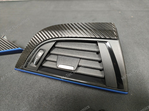 BMW F21 F22 INTERIOR TRIM SET - DEEP TEXTURED GLOSSY CARBON / BLUE ACCENT (#19)