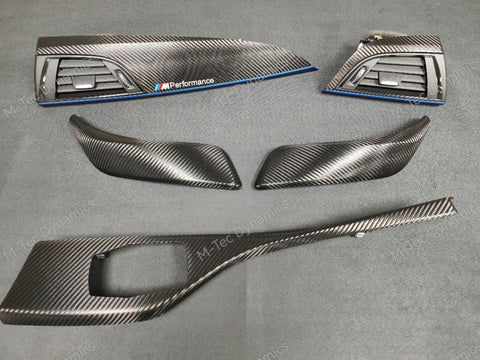 BMW F21 F22 INTERIOR TRIM SET - DEEP TEXTURED GLOSSY CARBON / BLUE ACCENT (#19)