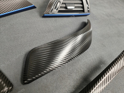 BMW F21 F22 INTERIOR TRIM SET - DEEP TEXTURED GLOSSY CARBON / BLUE ACCENT (#19)