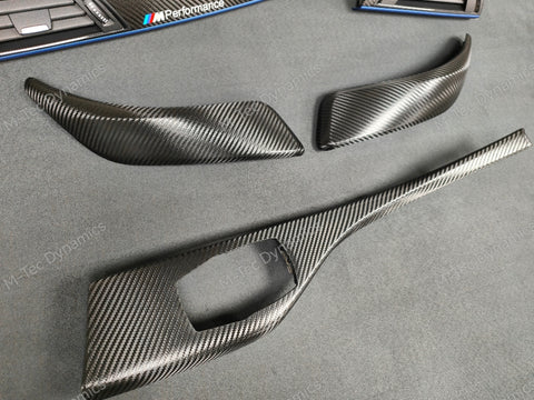 BMW F21 F22 INTERIOR TRIM SET - DEEP TEXTURED GLOSSY CARBON / BLUE ACCENT (#19)