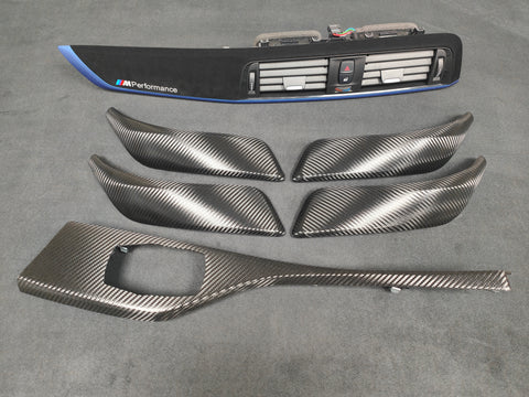 BMW F20 LCI-2 CUSTOM INTERIOR TRIM SET - PREMIUM TEXTURED BLACK CARBON / BLUE ACCENT