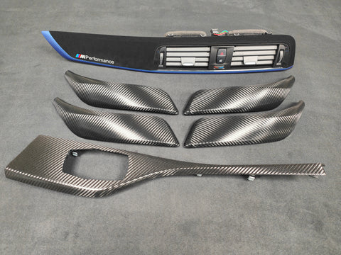 BMW F20 LCI-2 CUSTOM INTERIOR TRIM SET - PREMIUM TEXTURED BLACK CARBON / BLUE ACCENT