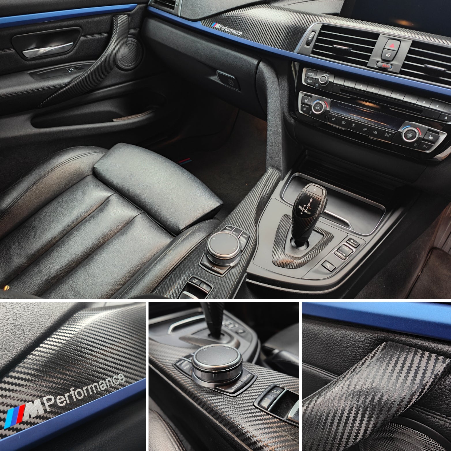 WRAPPING SERVICE - BMW F3X LCI INTERIOR TRIM SET - DEEP TEXTURED GLOSSY CARBON / BLUE ACCENT (MTD-TEX) - F30 F31 F32 F33 F36