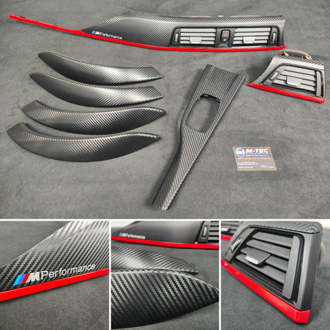 BMW F30 F31 F36 INTERIOR TRIM SET - 3D CARBON / MATT RED ACCENT (CUSTOM)