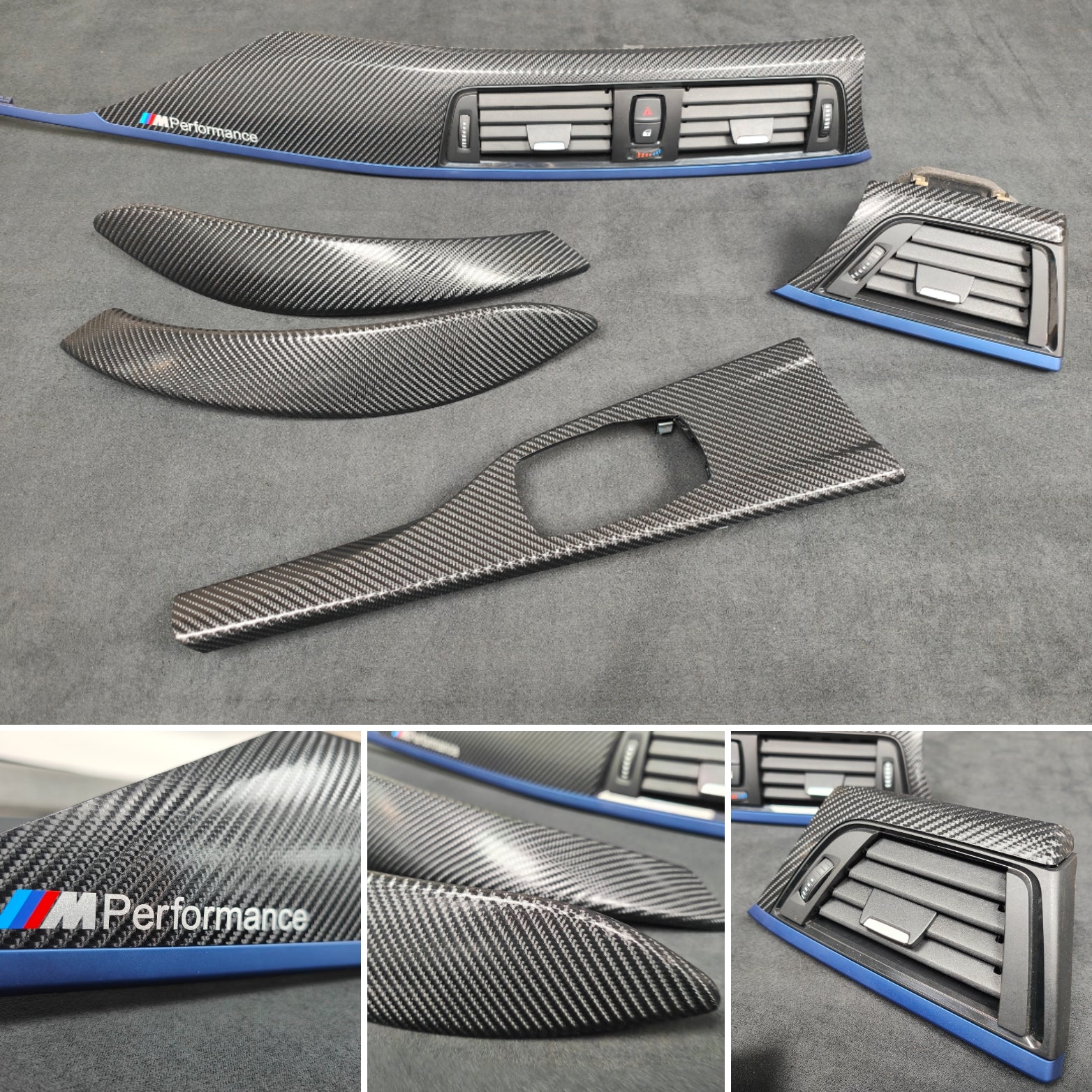 BMW F32 COUPE F82 M4 INTERIOR TRIM SET - 4D CARBON / BLUE ACCENT