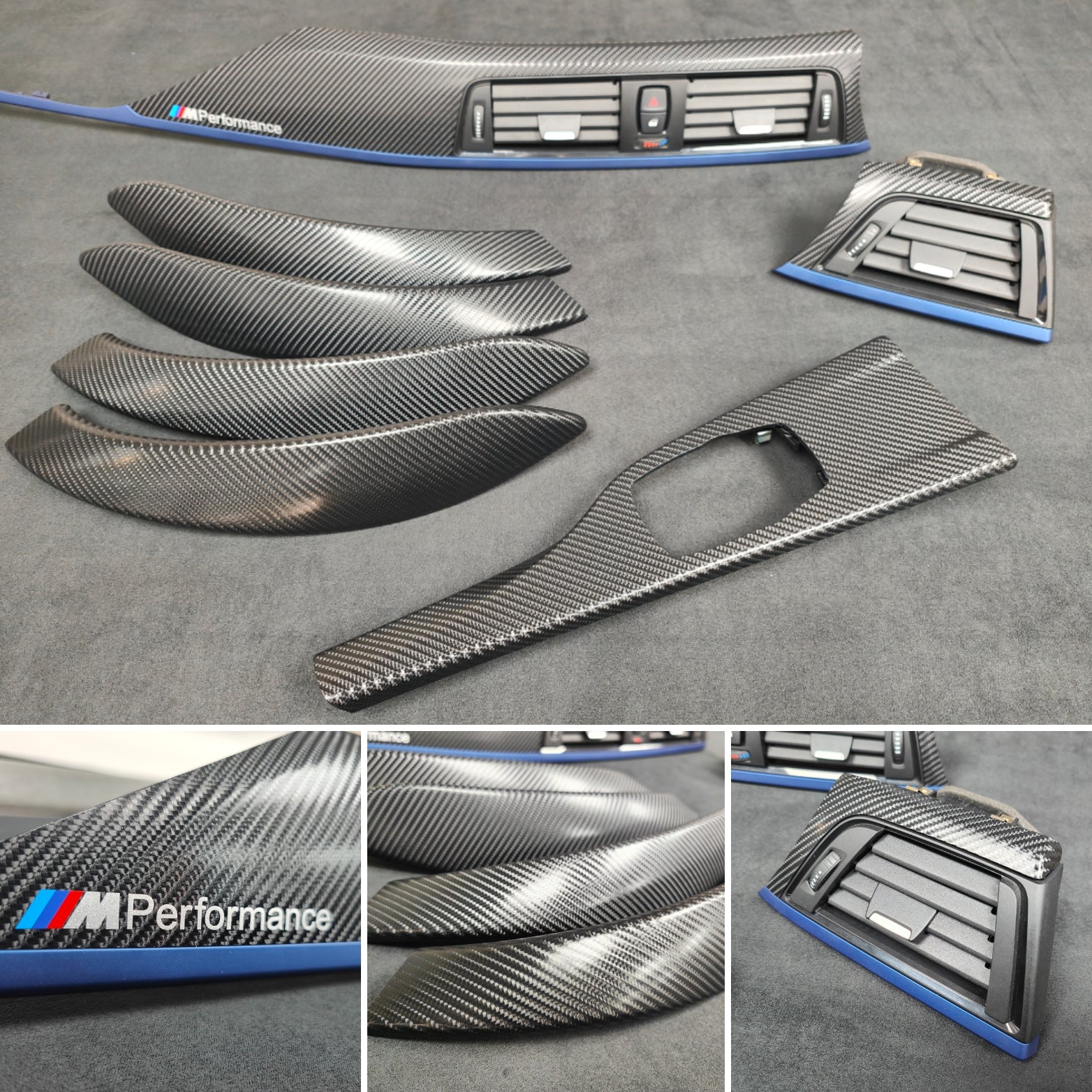 BMW F30 F31 F36 F82 INTERIOR TRIM SET - 4D CARBON / BLUE ACCENT