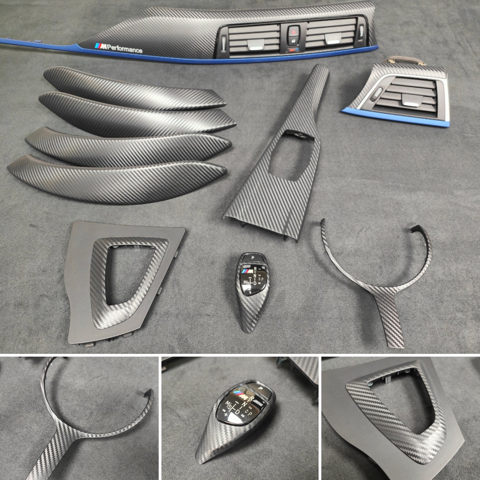 WRAPPING SERVICE - BMW F3X F8X INTERIOR TRIM SET - 3D CARBON / BLUE ACCENT