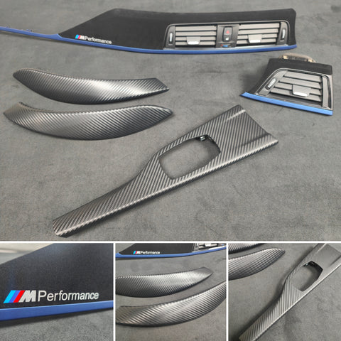 BMW F32 / F82 M4 CUSTOM INTERIOR TRIM SET - 3D CARBON / ALCANTARA STYLE  / BLUE ACCENT