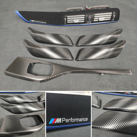 BMW F20 LCI-2 CUSTOM INTERIOR TRIM SET - PREMIUM TEXTURED BLACK CARBON / BLUE ACCENT