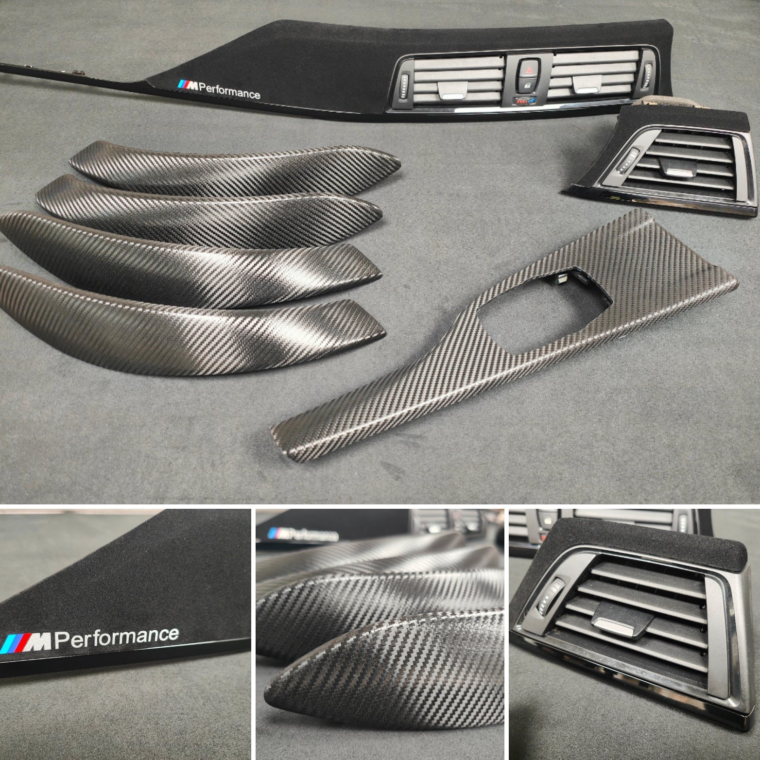 BMW F30 F31 F36 F80 M3 CUSTOM INTERIOR TRIM SET - TEXTURED CARBON / ALCANTARA STYLE  / BLACK ACCENT