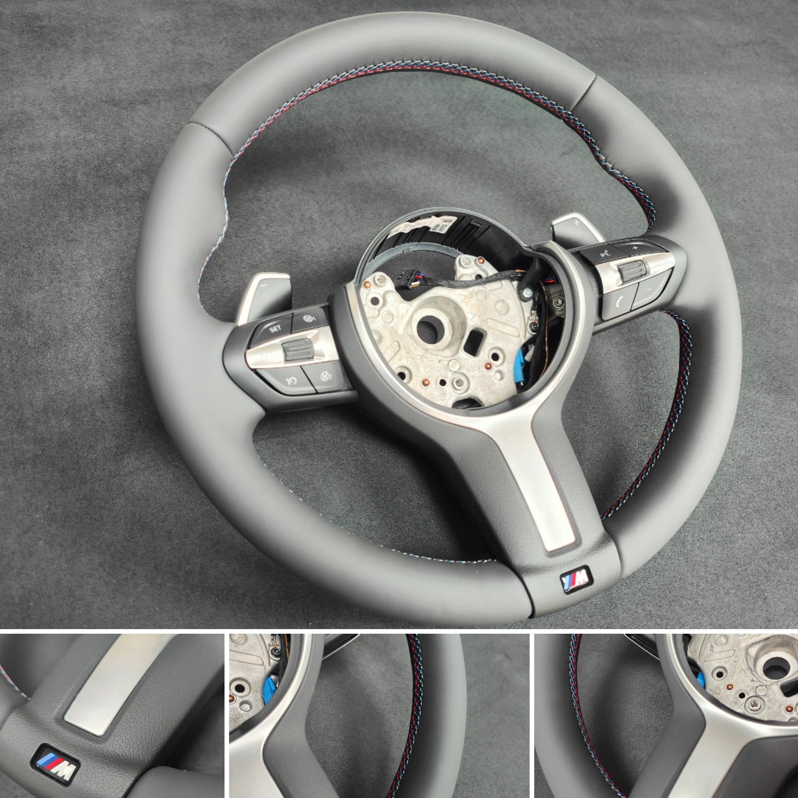 BMW F-SERIES ANTHRACITE NAPPA LEATHER TRI-STITCH STEERING WHEEL - BMW 5 6 SERIES M-SPORT AUTO F10 F11 F06 F12 F13